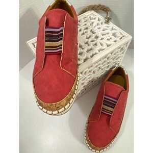 Red Perforated Leather Slip-On Comfort Sneakers Cork Sole EU 41